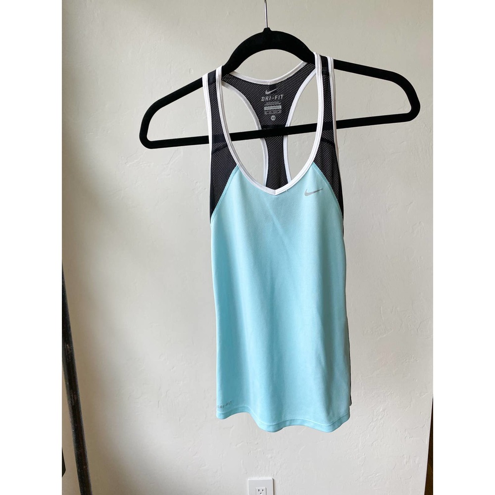 NIKE Women's Dri-FIT Blue/Black Colorblock Mesh Panel Racer Back Tank size XS